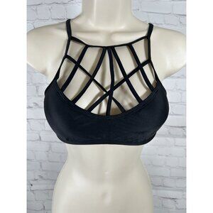 Tinibikini Swimwear Black High Neck Strappy Adjustable Strap Bikini Top S